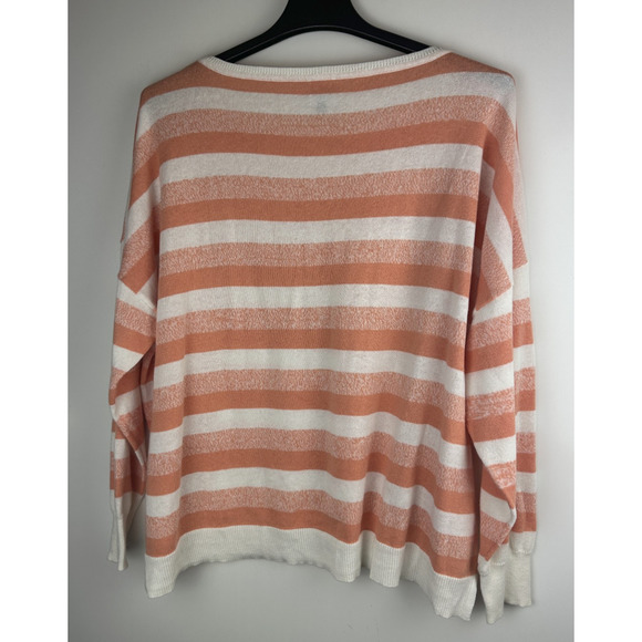 Cabi Swish Linen Blend Pullover Light Sweater Orange Striped Large Boxy Beachy - Picture 6 of 9